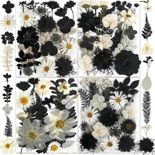 Vista 13 de Juego de 141 flores prensadas secas de otoño marrones para resina, juego de calcomanías de mariposa para Navidad, bricolaje, velas, jarrones