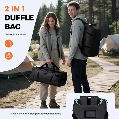 Vista 7 de Mochila de lona resistente al agua 40L con compartimento para zapatos y bolsillo húmedo Beige
