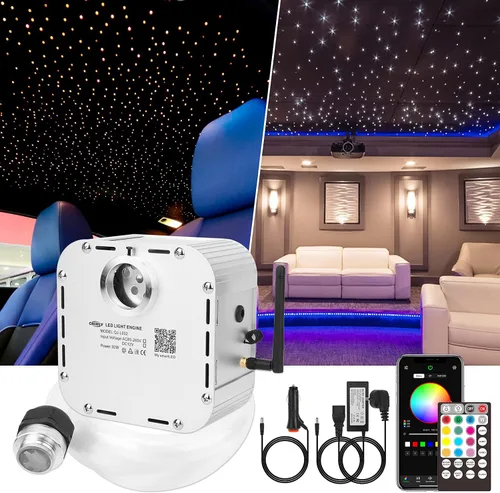 CHINLY Kit de luces de fibra óptica centelleantes de 32W, 1000 piezas de 13.1 pies, 0.03 pulgadas, kit de luces Starlight Headliner, modo música,