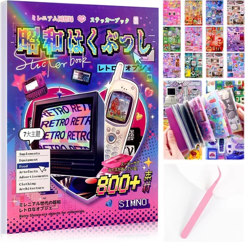 Vista 25 de Tmtains 30 hojas de calcomanías de estilo manga japonés, más de 650 piezas Heisei retro lindos libros temáticos estilo coreano, calcomanías