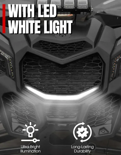 Vista 5 de Rejilla de malla para parachoques delantero X3, rejilla de malla frontal A & UTV PRO con barra de luces LED, protector de radiador para accesorios