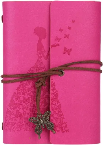 Vista 8 de Cuaderno de diario de cuero vintage con mariposas, libro de notas rellenable, cuaderno de bocetos en espiral con páginas en blanco sin líneas