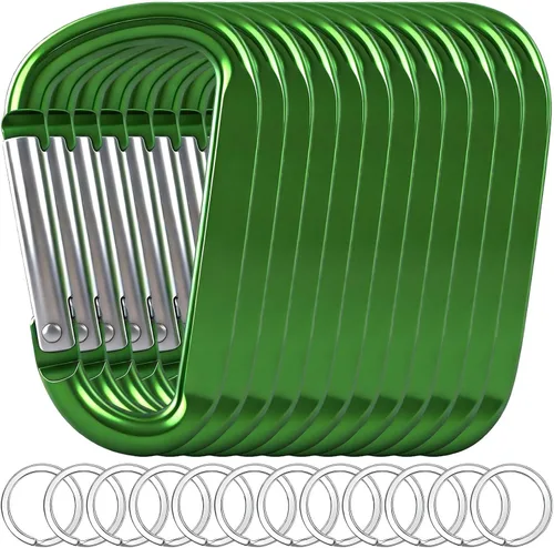 Vista 17 de 12 clips de mosquetón para llavero, clip de aluminio de 3 pulgadas, hebilla de gancho de mosquetón sin bloqueo en forma de anillo D, herramienta