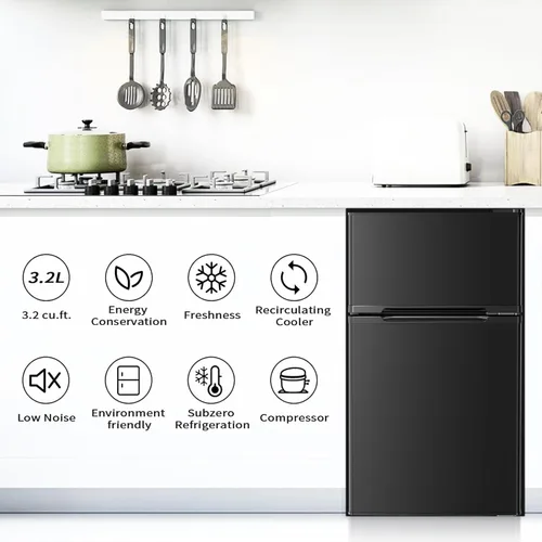 Vista 5 de Antarctic Star - Mini refrigerador compacto, 3.2 pies cúbicos con congelador separado, refrigerador doble de 2 puertas ajustable con estantes