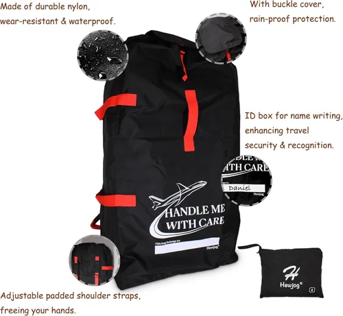 Vista 3 de Bolsa de viaje grande para cochecito de avión, para cochecitos individuales estándar y dobles, funda acolchada resistente al agua para cochecito
