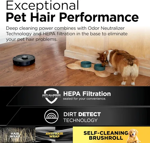 Vista 11 de Shark PowerDetect Robot Aspiradora con base autovaciante con tecnología NeverStuck, limpieza profunda automática en alfombras y suelos duros