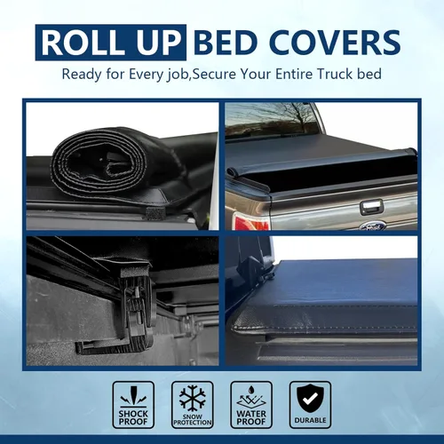 Vista 3 de Cubierta enrollable suave para caja de camioneta de 5 pies 7 pulgadas / 67.4 pulgadas, compatible con Dodge Ram 1500 2500 2009-2018 Ram 1500