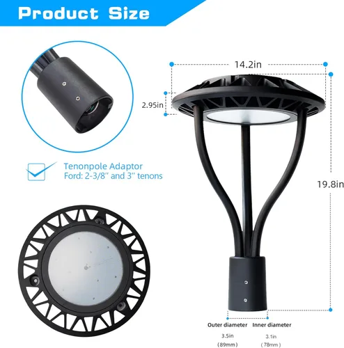Vista 4 de Luz LED para poste superior circular de 60 W, lista DLC/ETL, para zona de calle, resistente al agua IP65, para exteriores, poste de camino (60 W)