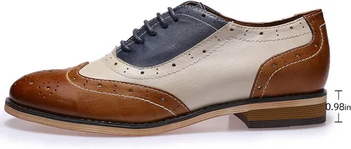 Vista 2 de Mona flying Zapatos de cuero perforados con cordones Oxfords Brogue Wingtip Derby para mujer