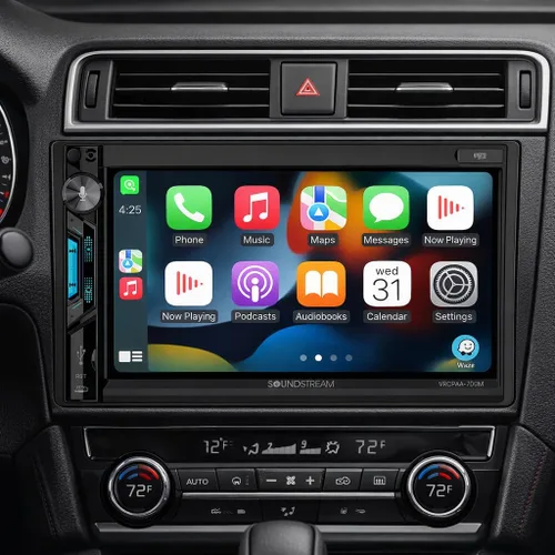 Vista 2 de Soundstream Estéreo de Coche Doble DIN VRCPAA-7DRM – Unidad principal Apple CarPlay y Android Auto de 7 pulgadas, estéreo Bluetooth para coche, AUX