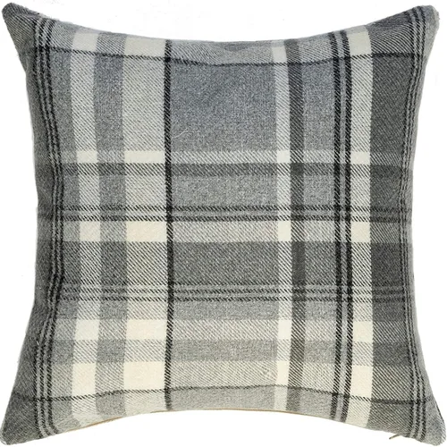 McAlister Textiles Funda decorativa de almohada de tartán Heritage en gris carbón, cuadritos escoceses, lavable a máquina, 43 x 43 cm para