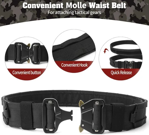 Vista 3 de BOMTURN Cinturón de batalla táctico con accesorios: cinturones de servicio policial combate Airsoft cinturón de policía con bolsas 7 piezas