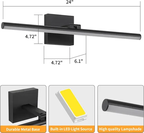 Vista 2 de Lámpara LED para tocador de baño, moderna lámpara de baño sobre el espejo (blanco frío 6000 K), barra de luz de tocador con ángulo ajustable, 24