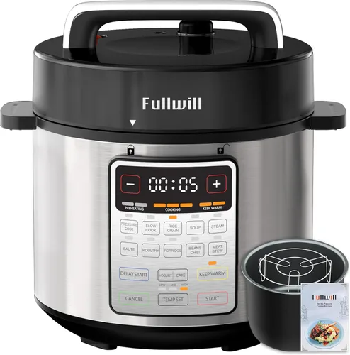 Fullwill Olla a presión eléctrica de 6 cuartos de galón, olla a presión programable 9 en 1 con cocción lenta, arrocera, vaporera, salteado, máquina
