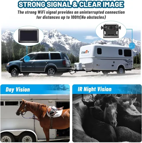 Vista 2 de Cámara de respaldo inalámbrica EWAY WiFi magnética de 1080P HD con batería recargable, sin cableado, para monitoreo trasero y reversa en coche