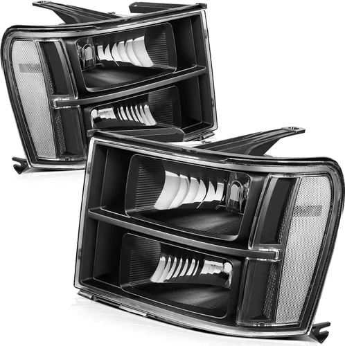 Vista 10 de Conjunto de faros delanteros para Chevy Avalanche 1500 2003-2006 para Avalanche 2500 03-06 para 1500 Classic 2007 carcasa negra reflector ámbar