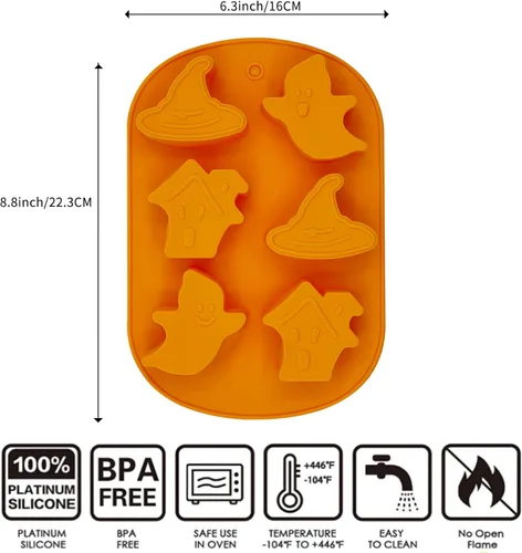 Vista 2 de 3 moldes de Halloween de silicona para hornear calabaza de Halloween, antiadherentes, calavera, fantasma, murciélago, molde para pastel