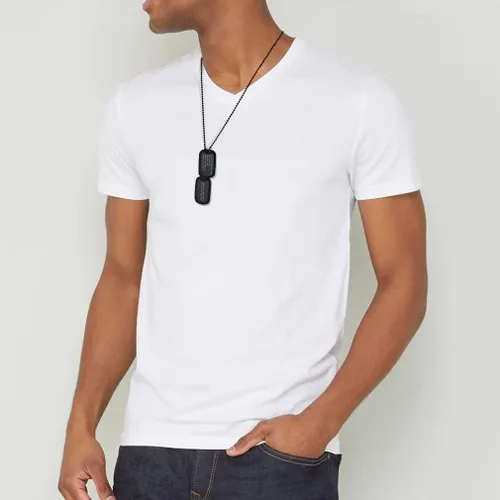 Vista 3 de Custom4U Collar personalizado de etiquetas de perro para hombres, papá, acero inoxidable, texto personalizado, placa de perro militar, dije