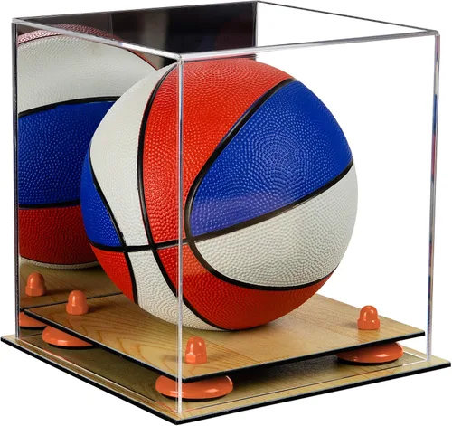 Vista 122 de Better Display Cases Mini acrílico - Miniatura (no tamaño completo) Baloncesto vitrina con elevadores negros y espejo (A015-BR)