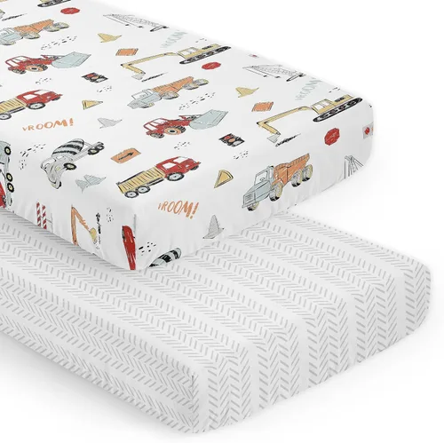 Vista 8 de Sweet Jojo Designs Juego de sábanas para cuna ajustable de camión de construcción verde y azul para bebé, cuarto de bebé, habitación de bebé