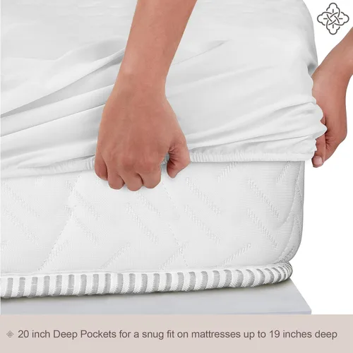 Vista 2 de Bioweaves Funda de Colchón de Algodón 100% Orgánico, Certificado GOTS, Cubrecolchón Acolchado Refrescante Ajustable de 300 GSM y Protector con Blanco