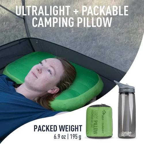 Vista 2 de Sea to Summit Aeros Premium - Almohada inflable de viaje, Deluxe (22 x 14), color lima