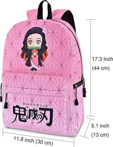 Vista 2 de Roffatide Mochila de anime negro verde a cuadros mochila de gran capacidad para computadora portátil, Nezuko, Classic