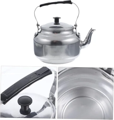 Vista 4 de iplusmile Tetera de aluminio de 0.8 litros, tetera clásica con espejo, tetera pulida, tetera con asa, compatible con inducción eléctrica de gas