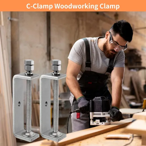 Vista 5 de 2 abrazaderas C de acero inoxidable 304 resistentes con abrazadera de tigre, con mordazas anchas estables y almohadillas protectoras (3.93 pulgadas)