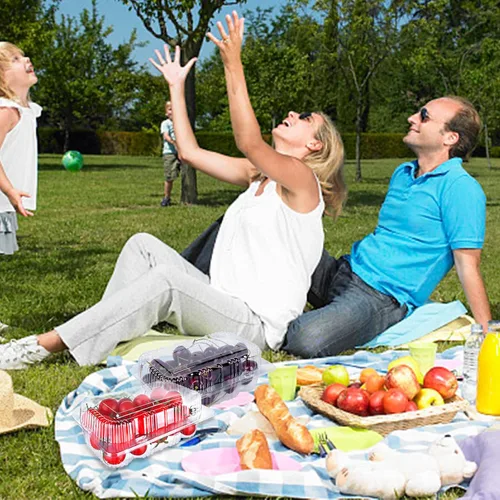 Vista 6 de 50 unidades de plástico de 7 x 5 pulgadas, bandejas para llevar postres de plástico con bisagras, contenedores de alimentos desechables