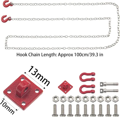 Vista 6 de Gancho de remolque de metal RC 1/10 con cadena de remolque con grilletes de hebilla, accesorios de decoración RC compatibles con Axial SCX10 Traxxas