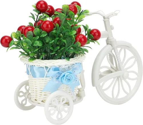 Vista 5 de Moiitee Cesta de triciclo de flores artificiales para bicicleta, maceta nostálgica para bicicleta, decoración de jardín para decoración del hogar