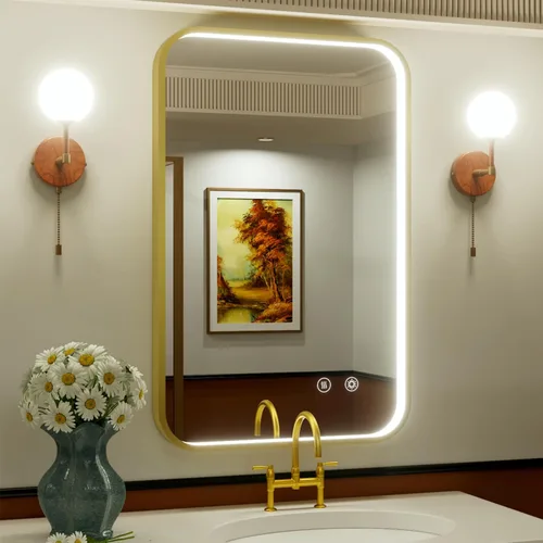 Vista 9 de Espejo de baño LED con marco negro de 16 x 24 pulgadas con luces, ajustable de 3000 K/4500 K/6000 K, espejos de tocador de baño iluminados