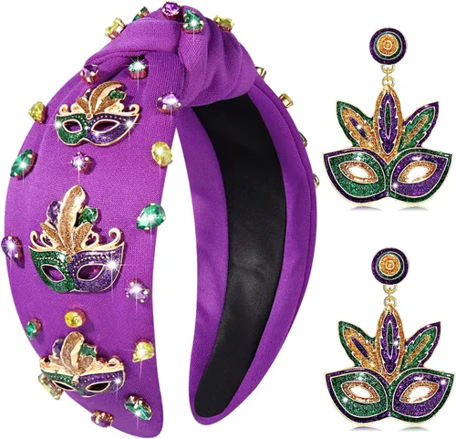 Vista 8 de mokkia Diadema de Mardi Gras para mujer, corona de flor de lis, máscara para carnaval, Mardi Gras, accesorios para fiestas