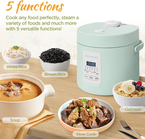 Vista 3 de Mini olla arrocera múltiple de 2 tazas sin cocinar (1.2 litros), olla de arroz japonesa portátil pequeña de viaje con olla interior antiadherente