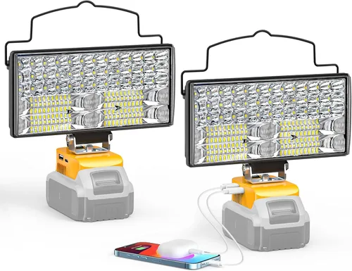 Vista 11 de LIVOWALNY Luces de trabajo LED de 60 W compatibles con batería Dewalt, 2 linterna de 6000 lm con puerto de salida USB A y USB C, protección de bajo