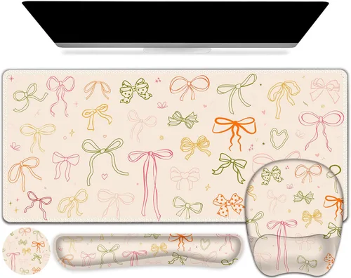 Vista 9 de 4 en 1 Alfombrilla de ratón grande, juego de reposa muñecas para teclado, alfombrilla de ratón ergonómica con soporte de muñeca, alfombrilla