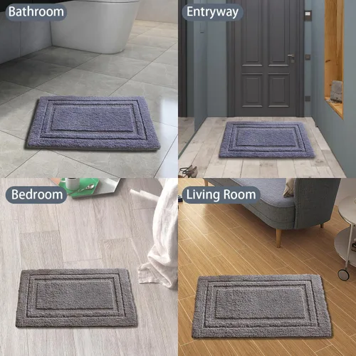 Vista 7 de Tapete de baño de microfibra geométrica sólida, capa de espuma viscoelástica ultrasuave, absorbente de agua, antideslizante, de secado rápido