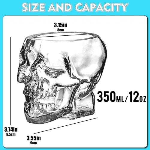 Vista 2 de 2 copas de vino de calavera de Halloween de 12 onzas / 11.8 fl oz, copas de cóctel únicas divertidas de calavera transparente para cóctel