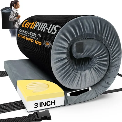 Vista 22 de CYMULA Colchón de Espuma de Memoria para Camping, CertiPUR-US Almohadilla de Dormir, Colchón Portátil Enrollable para Adultos, Almohadillas de Cama