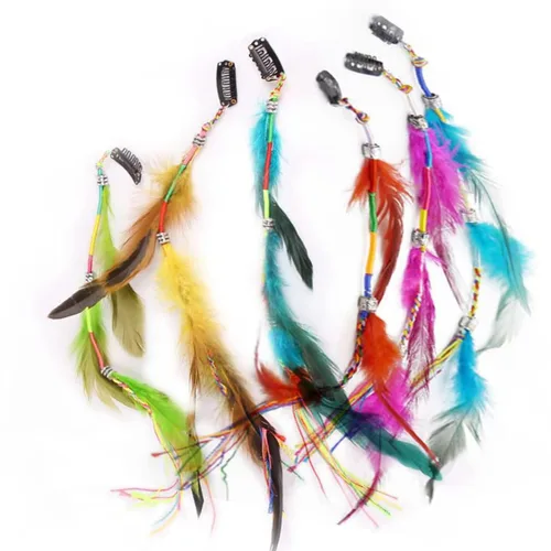 6 piezas de clip de plumas para el cabello, hecho a mano, estilo bohemio, hippie, accesorios para el cabello, accesorios para el cabello de