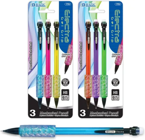 BAZIC Electra - Portaminas de 0.028 in con agarre de gel, 3 por paquete (772-12P)