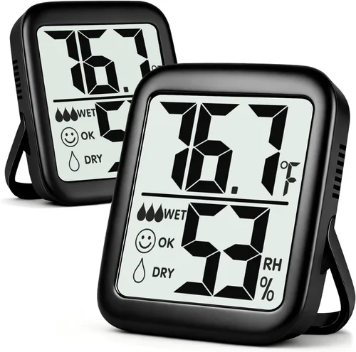 Antonki Paquete de 2 termómetros de habitación para el hogar, higrómetro medidor de humedad interior, monitor digital de temperatura y humedad para