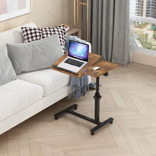 Vista 9 de TigerDad Mesita de noche móvil con ruedas para computadora portátil, mesa inclinable sobre la cama con ruedas, mesa de bandeja ajustable en altura