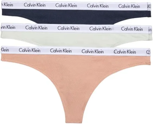 Calvin Klein Tanga elástica de algodón con logotipo de carrusel para mujer, paquete de 3