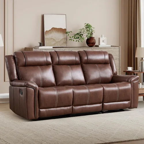 Vista 32 de EBELLO Sofá reclinable de dos plazas de piel sintética, sofá reclinable manual, silla de 2 plazas de estilo moderno de mediados de siglo