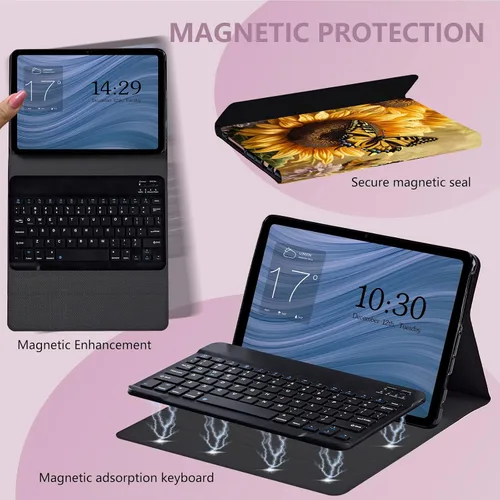 Vista 4 de Funda para Samsung Galaxy Tab A8 10.5 con teclado, fuerte sellado magnético desmontable Bluetooth teclado inalámbrico cubierta de cuero para Samsung