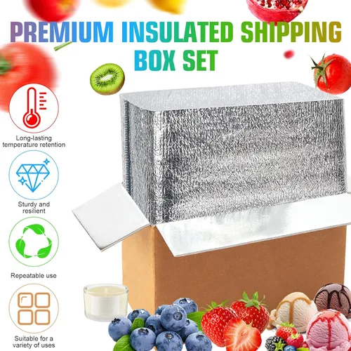 Vista 4 de Paquete de 2 cajas de envío Thermo Chill con doble aislamiento con forro de bolsa aislante de papel de aluminio, cartón aislado reutilizable