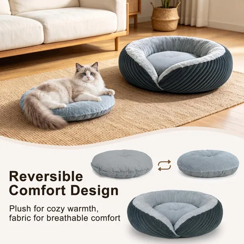 Vista 5 de Tovve Cama para gatos en interiores, sofá cama redonda lavable para gatitos Gris