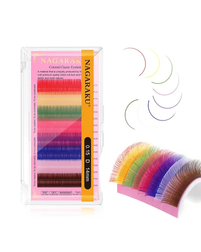 Vista 82 de NAGARAKU Extensiones de pestañas de color marrón oscuro 0.003 in, rizo B, 0.276-0.591 in, bandeja mixta, pestañas individuales, volumen de visón